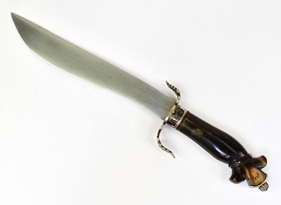 Lot 877 - A Malay bone-handled knife with curved 21cm...