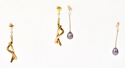 Lot 1378 - Two pairs of earrings, a pair of 9ct yellow...