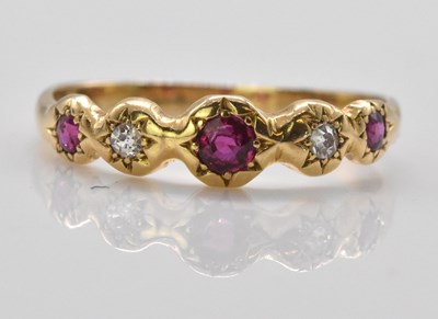 Lot 491 - An antique unmarked 18ct gold ruby and diamond...