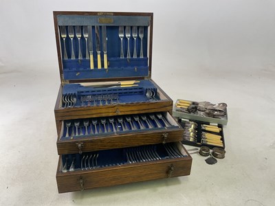 Lot 406 - An oak cased part fitted canteen of cutlery, a...