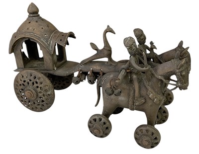 Lot 634 - An Indian bronze horse and carriage, with two...