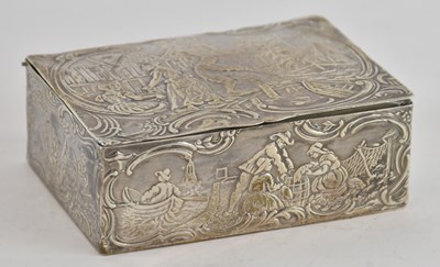 Lot 1163 - A small lidded white metal box, decorated with...