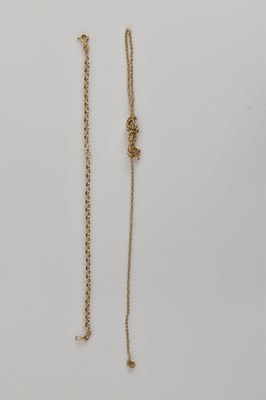 Lot 1414 - Two 9ct gold dainty necklace chains, combined...