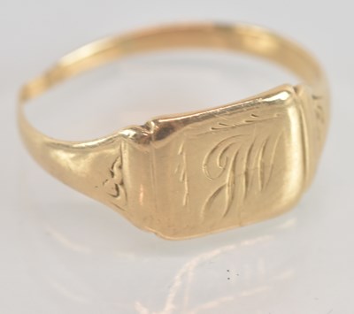 Lot 1341 - A 9ct gold signet ring, with faded initials to...