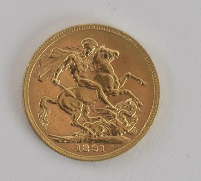 Lot 1593 - A Victoria full sovereign, 1891, Jubilee head.