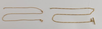 Lot 1417 - Two 9ct gold dainty necklaces, one with T-bar,...