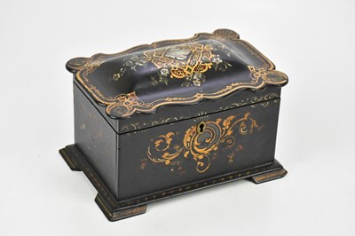 Lot 1374 - A Victorian lacquered tea caddy with gilt and...