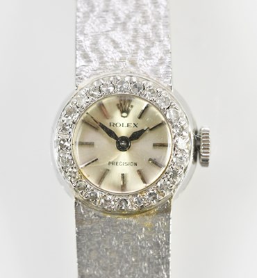 Lot 576 - ROLEX PRECISION; a lady's white metal and...
