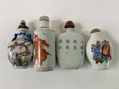 Lot 334 - Four Chinese porcelain snuff bottles,...