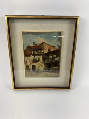 Lot 147 - ATTRIBUTED TO A RATTI; oil on board, street...