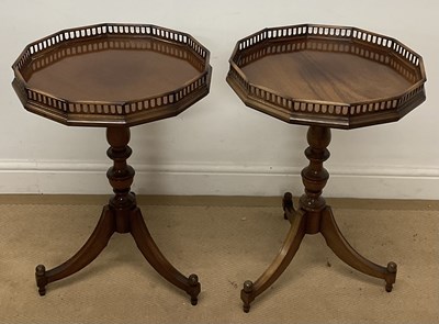 Lot 719 - A pair of mahogany side tables, with galleried...