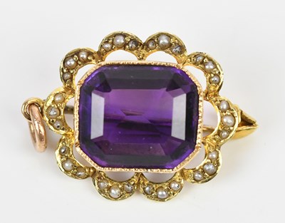 Lot 78 - A yellow metal seed pearl and amethyst set...