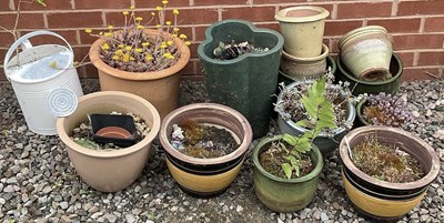 Lot 681 - Glazed stoneware pots and garden features,...