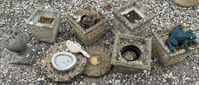 Lot 673 - Five composite stone planters with other...