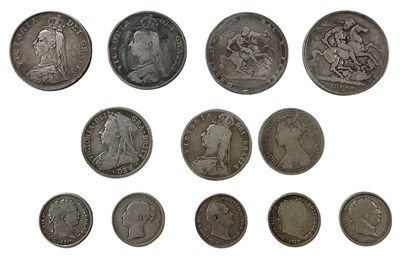 Lot 1646 - Twelve silver British coins including a George...