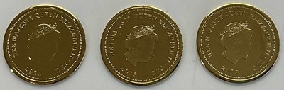 Lot 573 - Three Tristan Da Cunha proof-like 1g 9ct gold...