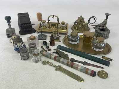 Lot 76 - A small group of inkwells, a miniature cash...