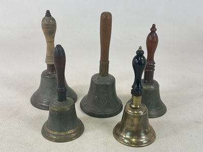 Lot 14 - Five large 19th century bells with turned...
