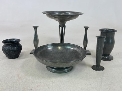 Lot 190 - LIBERTY & CO; a pewter bud vase, numbered 0820,...