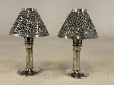 Lot 439 - A pair of Cambodian 90% silver lamp brackets...