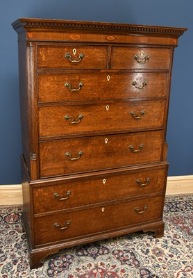 Lot 2933 - A George III inlaid oak chest on chest, with...