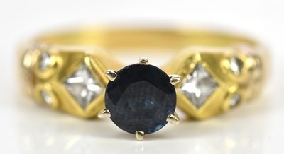 Lot 342 - A yellow metal diamond and sapphire seven...