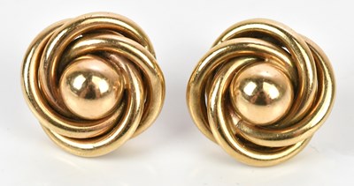 Lot 177 - A pair of 9ct yellow gold knot earrings,...