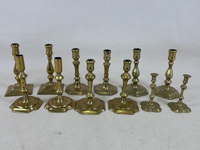 Lot 175 - Six pairs of 18th and 19th century brass...