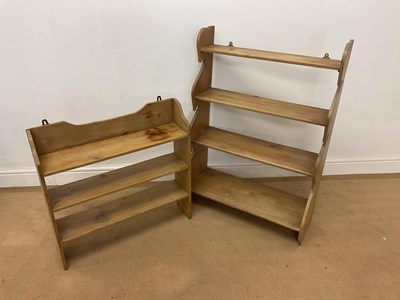 Lot 783 - Two rustic pine wall mounted shelves, width...