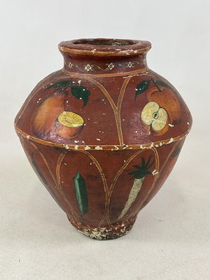 Lot 69 - A decorative paper mache pot decorated with...