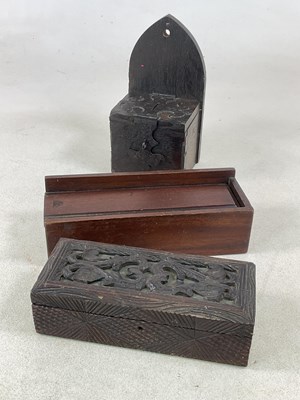 Lot 82 - An oak church collection box with decorative...