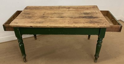 Lot 696 - A painted pine farm house table, with drawers...