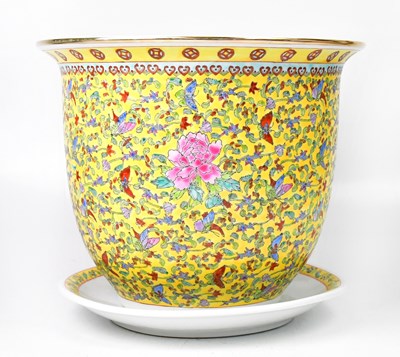 Lot 362 - A Chinese yellow ground jardinière with...