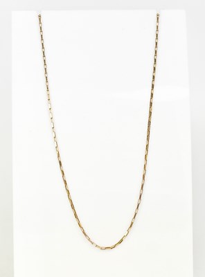 Lot 859 - A 9ct yellow gold box link necklace, length 50....