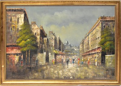 Lot 573 - UNATTRIBUTED; oil on canvas, Parisian street...