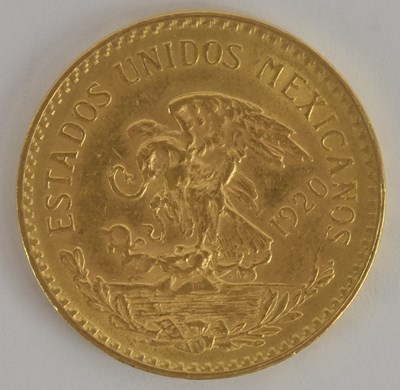 Lot 1574 - A Mexican twenty peso gold coin, 1920,...