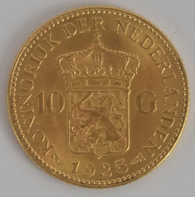Lot 1615 - A Dutch Queen Wilhelmina 1925 ten guilder gold...