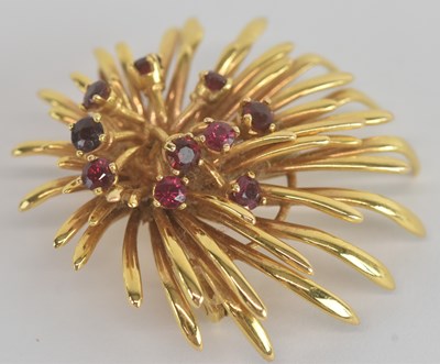 Lot 1467 - An 18ct yellow gold floral spray brooch, set...