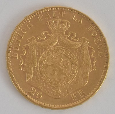 Lot 1616 - A Belgian Leopold II 1878 twenty franc gold...