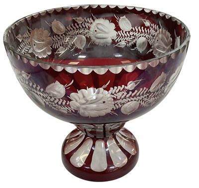 Lot 596 - A large Victorian cranberry cut glass pedestal...