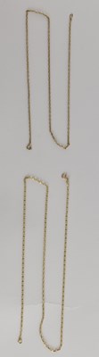 Lot 1431 - Two 9ct gold dainty necklaces, combined approx...