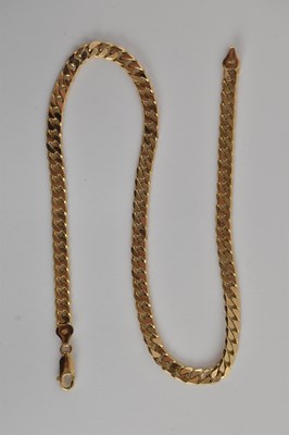 Lot 1365 - A 9ct gold flat curb necklace with lobster...