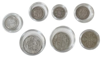 Lot 1633 - Seven silver British coins comprising a George...