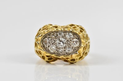 Lot 334 - A yellow metal nugget effect diamond cluster...