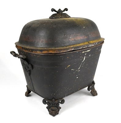 Lot 282 - A toleware coal bucket and cover with twin...