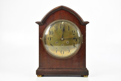 Lot 1287 - A mahogany cased mantel clock, with brass dial...