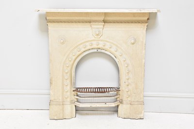 Lot 1243 - A white painted cast iron fireplace, height...