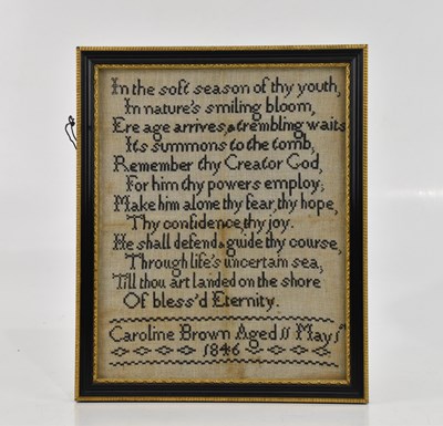 Lot 1415 - A 19th century sampler with religious verse by...
