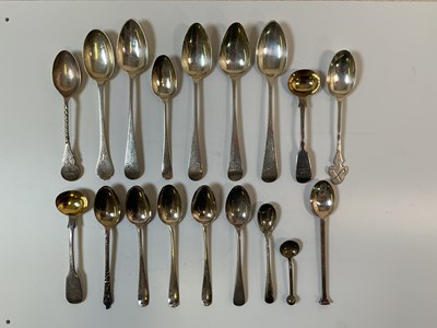 Lot 553 - A group of various silver teaspoons and cruet...