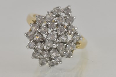 Lot 1319 - A 9ct gold white stone cluster ring, diameter...